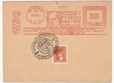 Hungary 5f stp +RED METER KÖLCSEY postcard local Budapest 19/8/1938 comprar usado  Enviando para Brazil