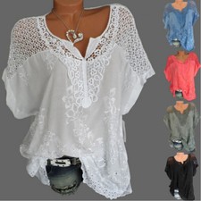 Blusa feminina pulôver túnica plus size gola V renda manga curta camiseta ∂ comprar usado  Enviando para Brazil