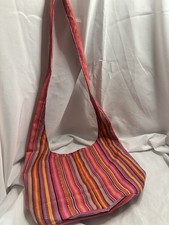 Bolsa tiracolo de lona grande com padrão listrado hippie boho rosa leve em excelente estado usado, usado comprar usado  Enviando para Brazil