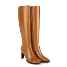 Botas femininas de couro sintético salto alto no joelho biqueira quadrada sapatos plus size comprar usado  Enviando para Brazil
