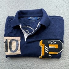 Usado, Camisa polo masculina Ralph Lauren média fina azul chenile futebol Varsity ponta de rugby comprar usado  Enviando para Brazil