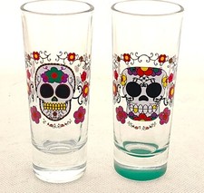 SHOT GLASSS-DAY OF THE DEAD-SUGAR SKULL-Colorido-2 oz (1/4 xícara)-Conjunto de 2 comprar usado  Enviando para Brazil