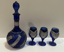 Usado, Garrafa/vaso vintage turco azul cobalto com 3 xícaras, folha de prata e turquesa comprar usado  Enviando para Brazil