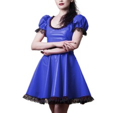 Mini vestido feminino brilhante PVC acabamento em renda linha A gola redonda manga curta comprar usado  Enviando para Brazil
