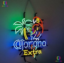 Novo Corona Extra Papagaio Palmeira Vidro Real Placa de Neon Barra de Cerveja Luz Decoração para Casa comprar usado  Enviando para Brazil