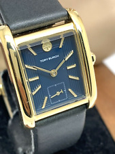 Relógio feminino Tory Burch TBW1021 tanque de quartzo mostrador marinho pulseira de couro preto dourado comprar usado  Enviando para Brazil