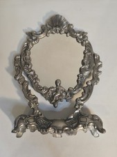 Silver Tone Metal Vanity Mirror On Stand 12.5" Tall comprar usado  Enviando para Brazil
