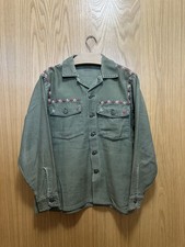 Camisa militar bordada vintage – azeitona – ponto corrente mão flores OG107 comprar usado  Enviando para Brazil