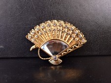 Broche Swarovski cristal vidro pavão ventilador pena alívio requintado tom dourado comprar usado  Enviando para Brazil