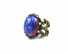 Anel de bronze pedra fogo azul vermelho respiração dragão opala mexicana vidro tcheco 18x13mm  comprar usado  Enviando para Brazil