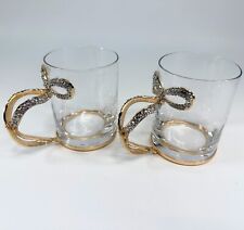 Usado, Caneca de vidro cabo arco ouro e strass xícara de chá café Bling Glam CONJUNTO DE 2 comprar usado  Enviando para Brazil