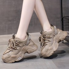 Usado, Tênis esportivo feminino casual corrida tênis robusto plataforma tênis com cadarço tênis comprar usado  Enviando para Brazil