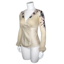 Blusa de seda tamanho S vintage anos 90 Catherine Malandrino aplique floral caprichosa, usado comprar usado  Enviando para Brazil