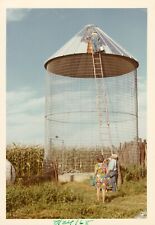 Foto colorida vintage 1968 homem construindo metal silo fazenda escada campo instantâneo comprar usado  Enviando para Brazil