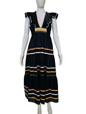 Vestido longo feminino Doen bordado com babado amarrado preto com cinto midi em camadas P comprar usado  Enviando para Brazil