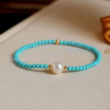 Pulsera elástica de perlas blancas naturales con cuentas redondas de piedras preciosas turquesa azul de 4 mm segunda mano  Embacar hacia Mexico