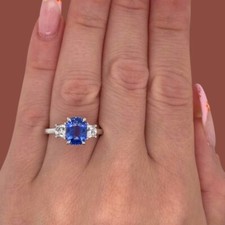 Alianza de platino 950 de 3,10 quilates con diamantes cultivados en laboratorio corte cojín zafiro azul segunda mano  Embacar hacia Mexico