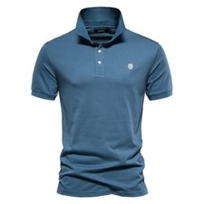 Camisas polo masculinas bordadas 100% algodão cor sólida manga curta comprar usado  Enviando para Brazil