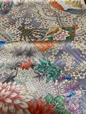 @@ Tela de seda kimono japonés / tejido liso, base gris claro, floral AP12 segunda mano  Embacar hacia Mexico