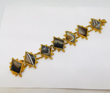 Conjunto de pulseira painel antiga georgiana amarela metal e ágata com faixas c1790 comprar usado Conjunto de pulseira painel antiga georgiana amarela metal e ágata com faixas c1790 comprar usado  Enviando para Brazil