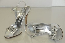 NOVO MANOLO BLAHNIK PRATA Píton JÓIAS Pérolas Cristais SAPATOS 41 Casamento, usado comprar usado  Enviando para Brazil
