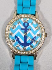 Relógio Chevron feminino âncora azul náutico tom dourado pulseira de silicone comprar usado Relógio Chevron feminino âncora azul náutico tom dourado pulseira de silicone comprar usado  Enviando para Brazil