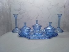 Usado, Conjunto de penteadeira de vidro azul (Libochovice). comprar usado  Enviando para Brazil