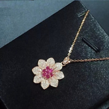 Pingente feminino de flores folheado a ouro amarelo 14K simulado rubi rosa corte redondo 2 quilates comprar usado  Enviando para Brazil