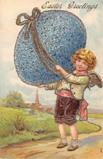 Niepodpisane pozdrowienia wielkanocne ok. 1910 - Młody chłopiec Anioł i gigantyczne jajko - #443 - Brokat na sprzedaż  Wysyłka do Poland
