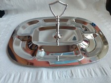Bandeja de servir dividida vintage MCM aço inoxidável sólido com alça central comprar usado  Enviando para Brazil