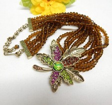 COLAR PINGENTE FOLHA DE STRASS MULTICOLORIDO TOM DOURADO, CONTAS DE CRISTAL ÂMBAR E 20" comprar usado  Enviando para Brazil