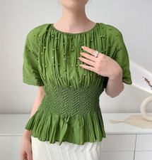 Blusa plissada casual elegante, feminina confortável bordada com contas de unhas comprar usado  Enviando para Brazil