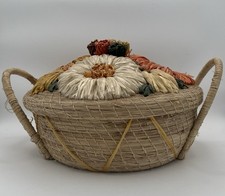 Vintage Tiki Ilha Tropical Tecido Palha Tampa Cesta Costurada Ráfia Flores comprar usado  Enviando para Brazil