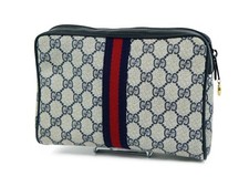 Bolsa de mão GUCCI Vintage Sherry Line GG Web PVC lona couro azul marinho comprar usado  Enviando para Brazil