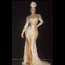Vestido longo de formatura de malha elástica fenda alta lantejoulas cintilantes, usado comprar usado  Enviando para Brazil