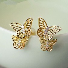 Brincos de borboleta de diamante simulado corte redondo folheados a ouro amarelo 14k comprar usado  Enviando para Brazil