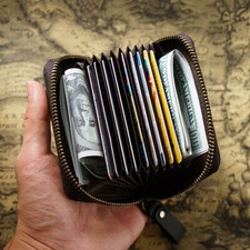 Carteira de Couro Genuíno Masculina Porta-Cartão de Crédito RFID Bloqueio Zíper Bolso Novo comprar usado  Enviando para Brazil