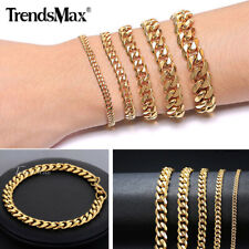 Pulseira masculina corrente cubana folheada a ouro aço inoxidável largura 3/5/7/9/11 mm comprar usado  Enviando para Brazil