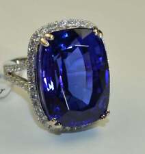 Sparkling Blue 40.23CT Cushion Tanzanite With Shiny White CZ Halo Beautiful Ring comprar usado  Enviando para Brazil