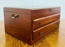 REED & BARTON Eureka 3 camadas 15" caixa de joias madeira mogno latão com 2 GAVETAS comprar usado  Enviando para Brazil