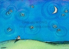 IMPRESSÃO ACEO - Amor sob o céu noturno - gato, animais de estimação, paisagem, lua, estrelas comprar usado  Enviando para Brazil