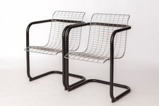 Pair of Vintage Metal Armchairs – Chrome Wire Mesh & Black Frame – Italy 1980s comprar usado  Enviando para Brazil