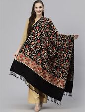 Xale de lã indiano preto bordado rosa laranja flores e videira dourada Pashmina Ari comprar usado  Enviando para Brazil