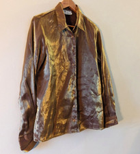 Blusa vintage dourada iridescente anos 80 Braemar metálica glitter botão para cima tamanho 8 comprar usado  Enviando para Brazil
