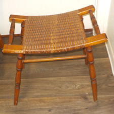 Banco taburete vintage de mimbre y madera de roble torneado segunda mano  Embacar hacia Mexico
