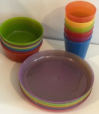 Używany, IKEA Kalas Plastikowe talerze, miski i kubki x6 wycofanych jasnych kolorów tęczy na sprzedaż  Wysyłka do Poland