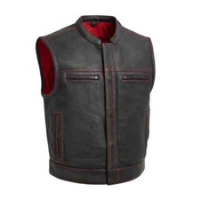 Colete Masculino de Couro Perfurado Lowrider Preto com Forro Vermelho e Ponto comprar usado  Enviando para Brazil