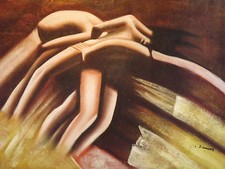 abstracto amantes desnudos sexy enorme pintura al óleo arte marrón moderno contemporáneo segunda mano  Embacar hacia Mexico