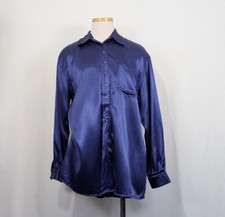Blusa Vintage Anos 90 Azul Violeta Cetim Snap Front Top Camisa Misses Tamanho P, usado comprar usado Blusa Vintage Anos 90 Azul Violeta Cetim Snap Front Top Camisa Misses Tamanho P, usado comprar usado  Enviando para Brazil