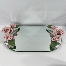 Bandeja de cômoda vintage espelho oval porcelana rosa flores 14x8,5” comprar usado  Enviando para Brazil